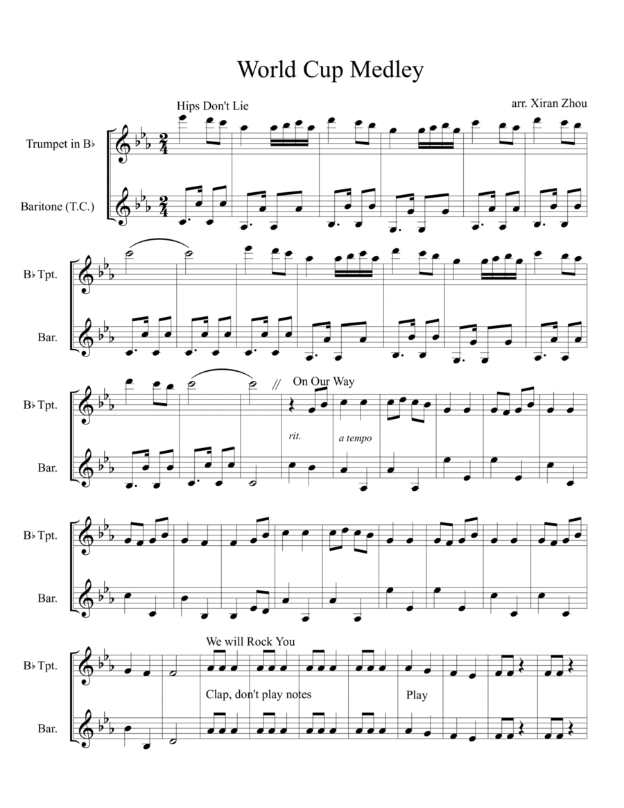 Hips Don't Lie Trumpet Duet scores gallery preview page 1