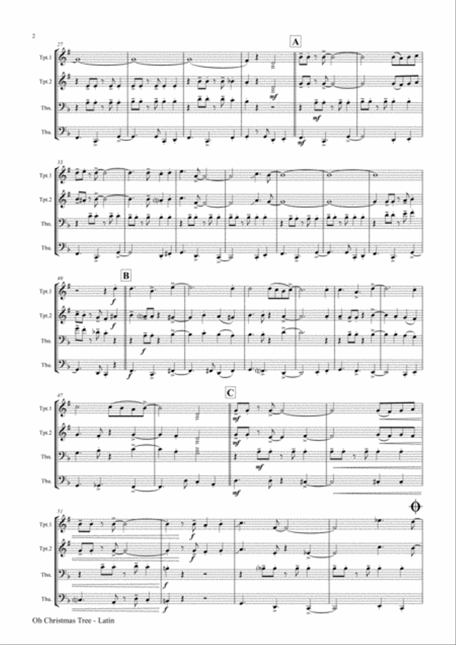 Oh Christmas tree - Latin - (Oh Tannenbaum) - Brass Quartet Brass Quartet scores gallery preview page 3