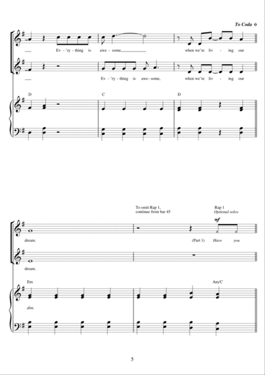 Everything Is Awesome (from The Lego Movie) (feat. The Lonely Island) Choir scores gallery preview page 5