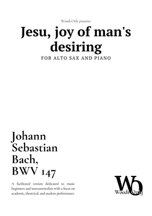 Jesu, joy of man's desiring by Bach for Alto Sax and Piano