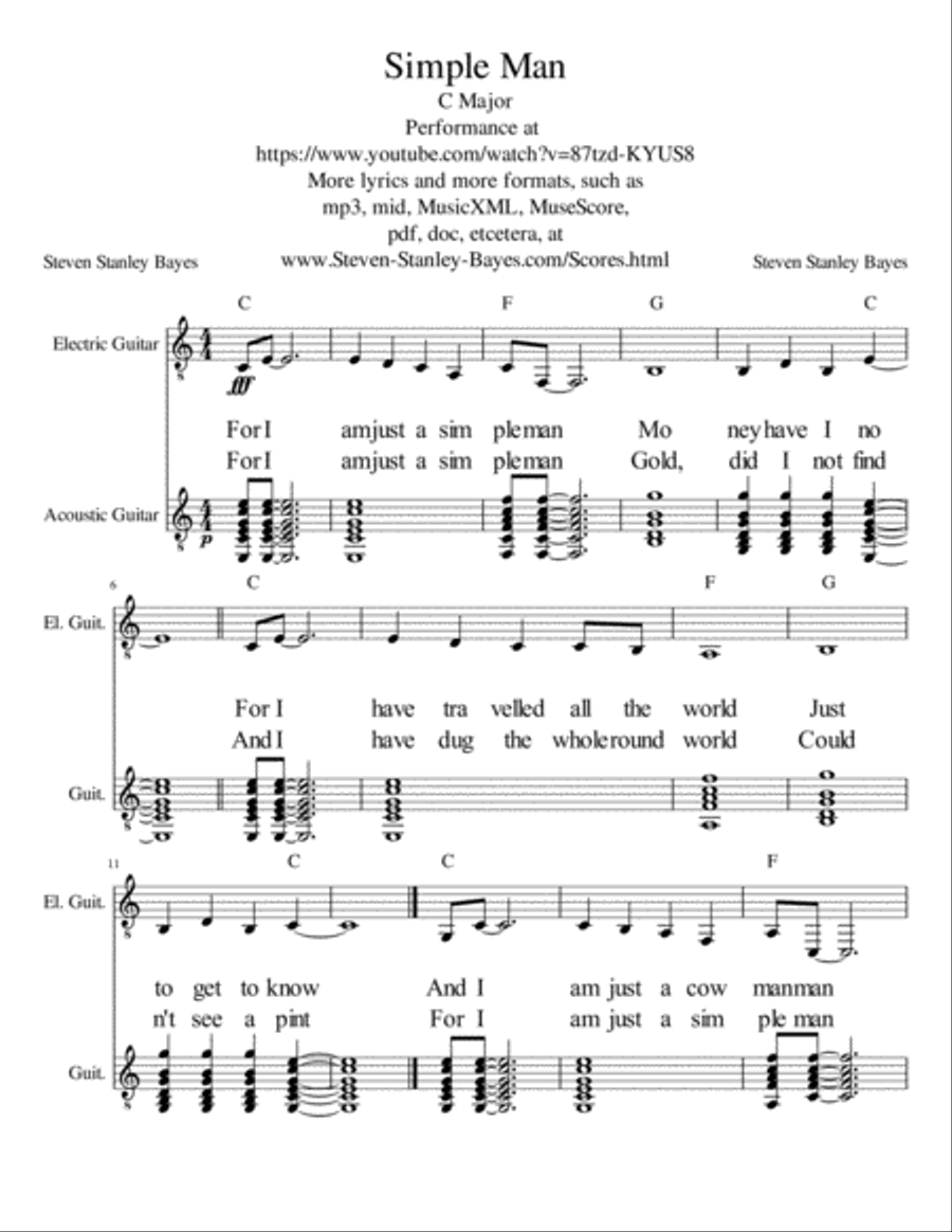 Simple Man Acoustic Guitar scores gallery preview page 1
