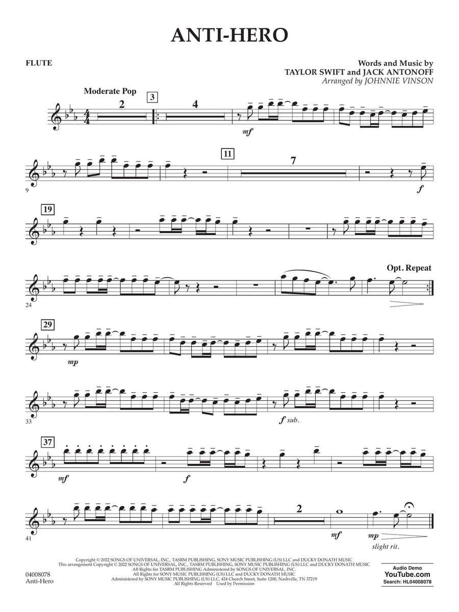 Anti-Hero (arr. Johnnie Vinson) - Flute Concert Band scores gallery preview page 1