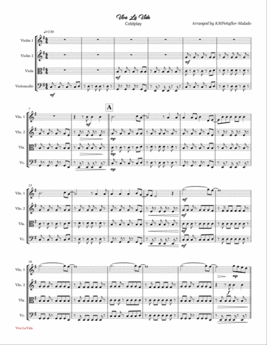 Viva La Vida String Quartet scores gallery preview page 1