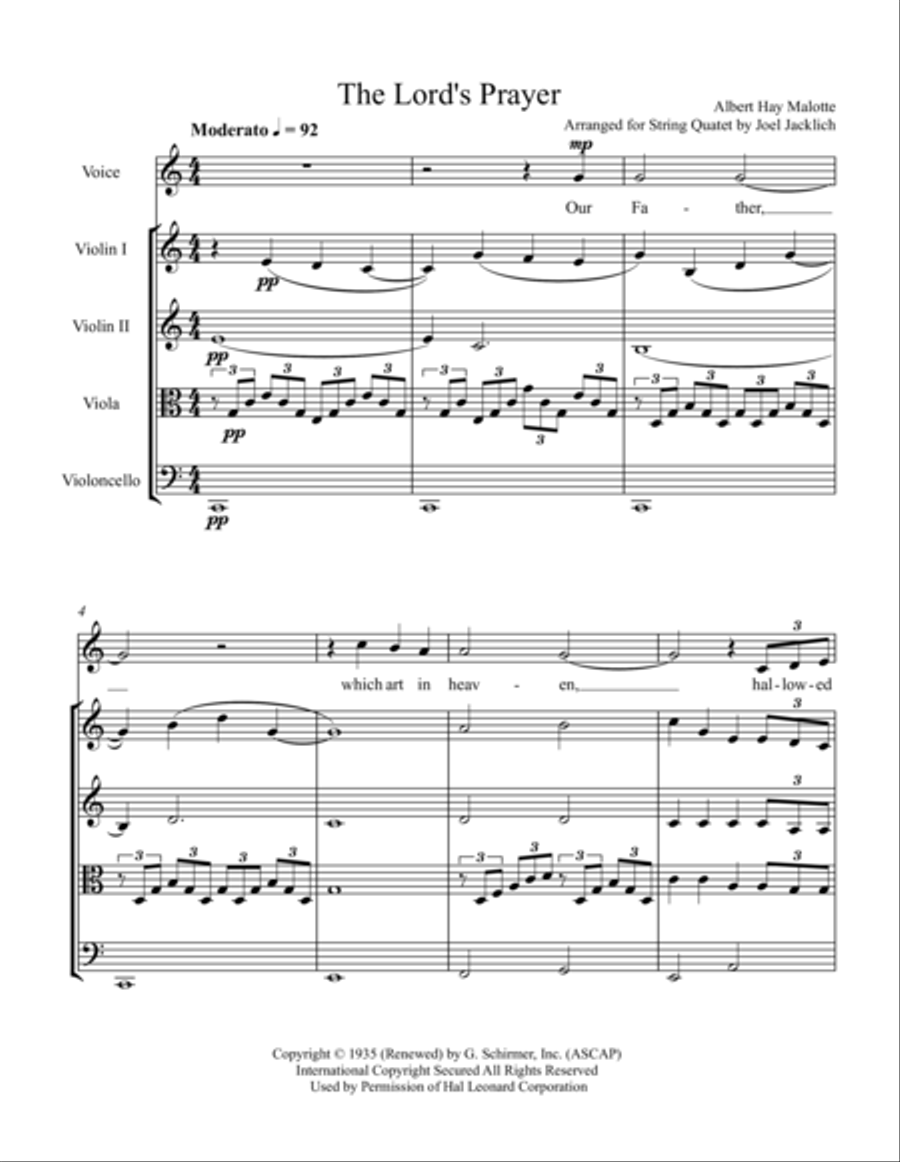 The Lord's Prayer String Quartet scores gallery preview page 1