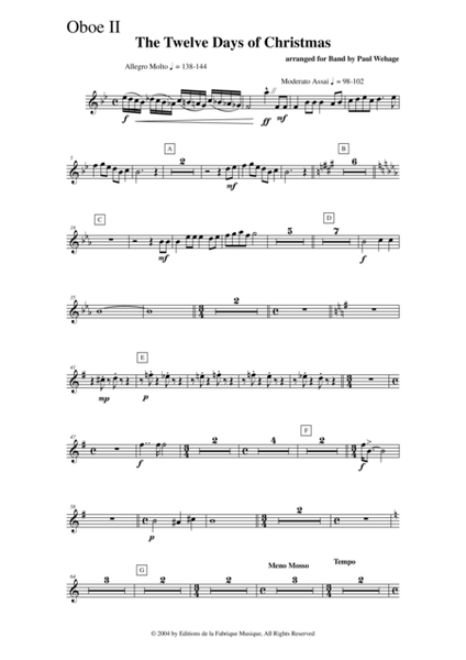 Paul Wehage : The Twelve Days Of Christmas, arranged for concert band, oboe 1 par2