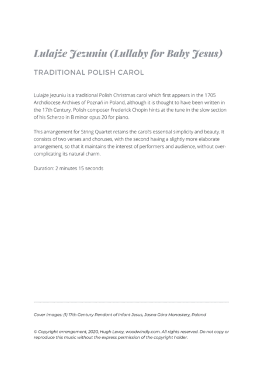 Lulajże Jezuniu (Lullaby for Baby Jesus) - Traditional Polish Carol - String Quartet String Quartet scores gallery preview page 2