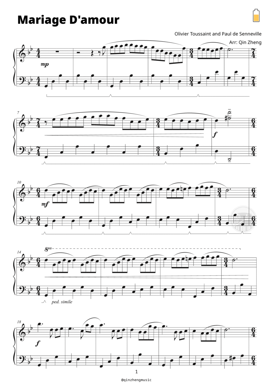 Mariage D'amour Piano Solo scores gallery preview page 1