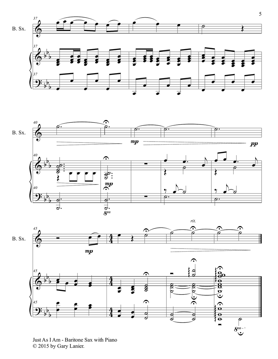 Gary Lanier: 3 HYMNS of COMMITMENT (Duets for Baritone Sax & Piano) Woodwind Duet scores gallery preview page 6