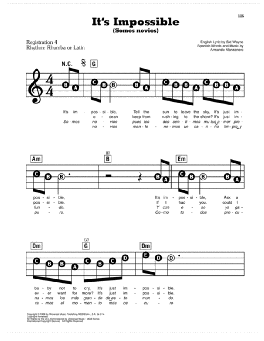 It's Impossible (Somos Novios) Electronic Keyboard scores gallery preview page 1