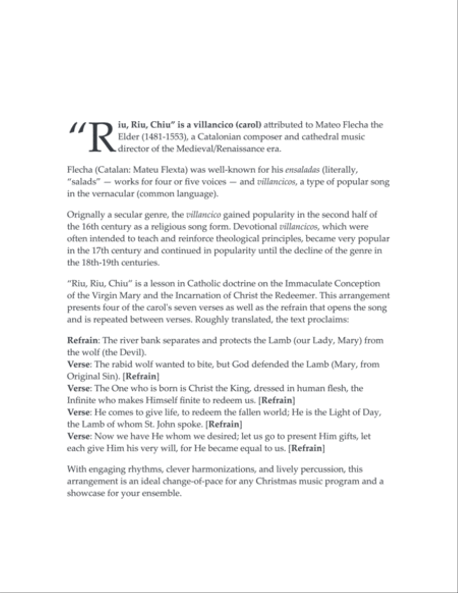 Riu, Riu, Chiu - brass quintet, percussion (bodhran, tambourine) Brass Quintet scores gallery preview page 2