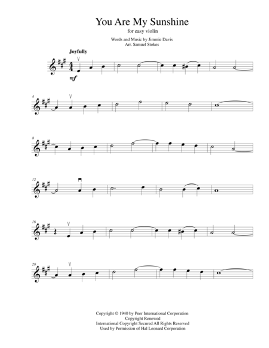 You Are My Sunshine You Are My Sunshine Violin Solo scores gallery preview page 1