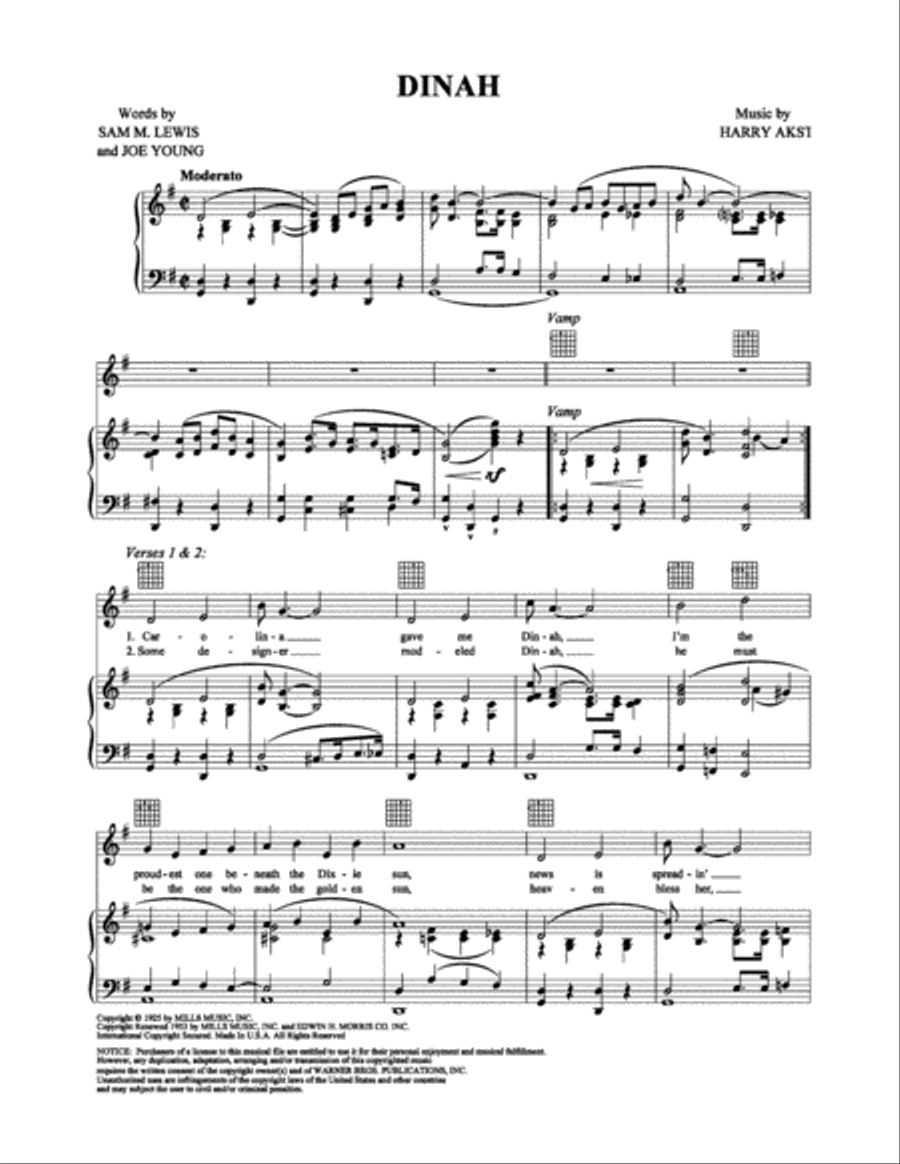 Dinah Dinah Piano, Vocal, Guitar scores gallery preview page 1