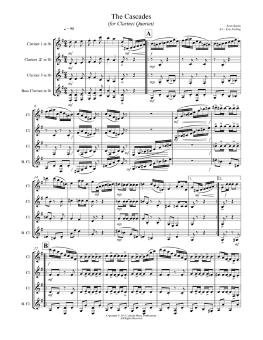 Joplin - “The Cascades” (for Clarinet Quartet) Clarinet Quartet scores gallery preview page 2