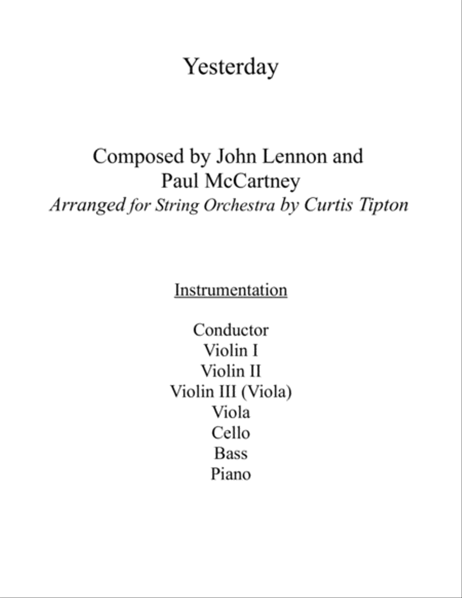 Yesterday Yesterday Full Orchestra scores gallery preview page 1