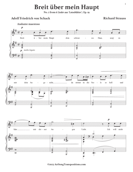 STRAUSS: Breit über mein Haupt, Op. 19 no. 2 (8 keys: G, G-flat, F, E, E-flat, D, D-flat, C major)