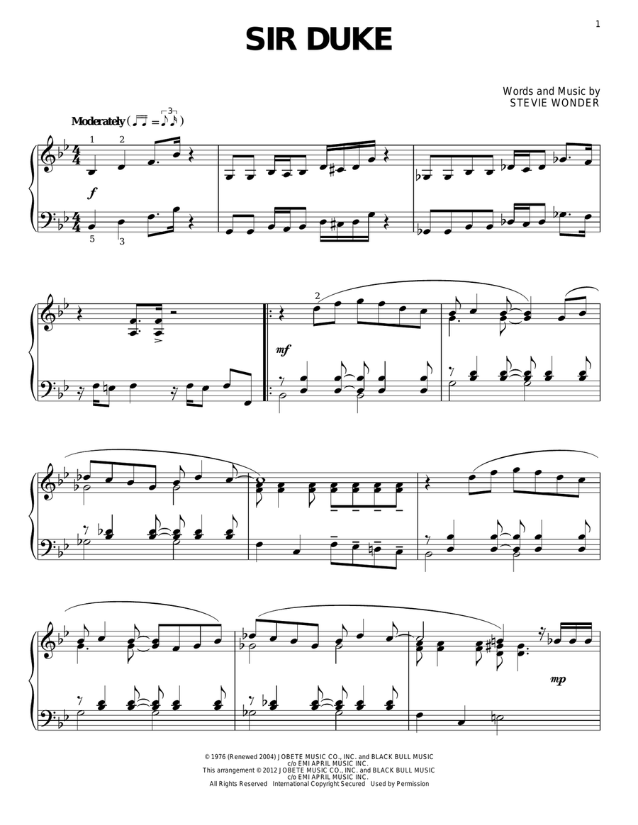 Sir Duke Piano Solo scores gallery preview page 1