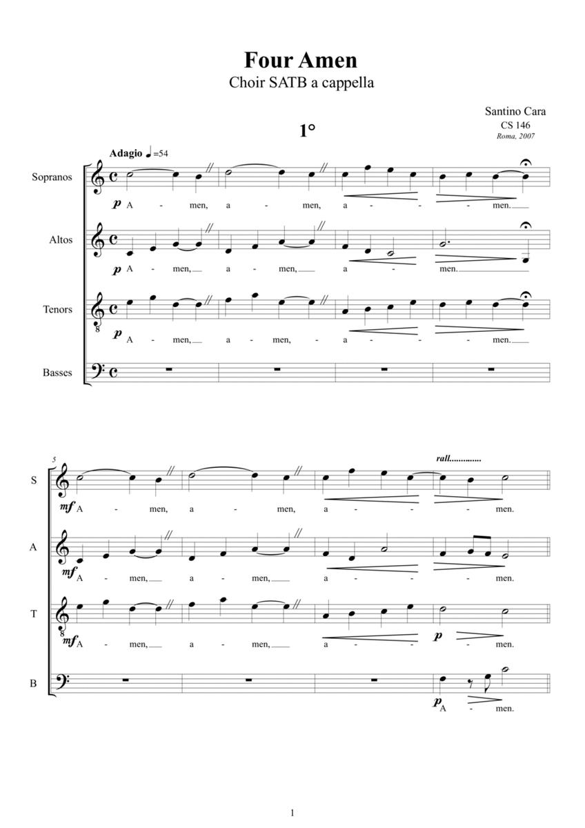 Four Amen for Choir SATB a cappella image number null
