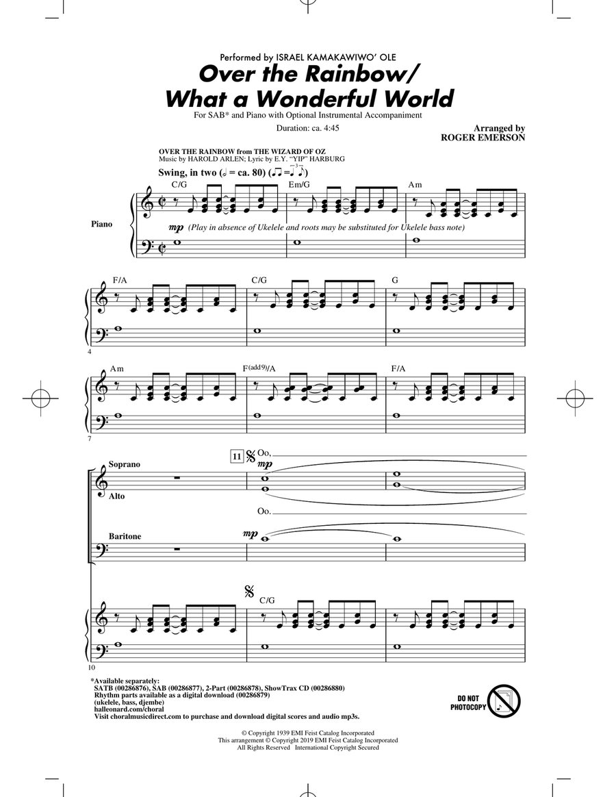 Over The Rainbow/What a Wonderful World (arr. Roger Emerson) 3-Part scores gallery preview page 1