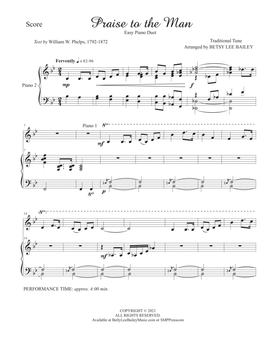 Praise to the Man - Easy Piano Duet Easy Piano scores gallery preview page 1
