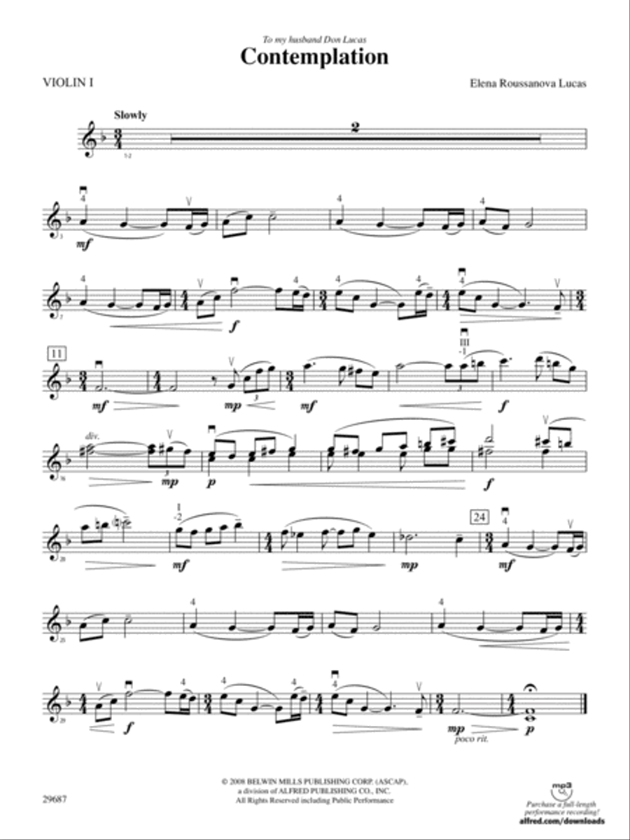 Contemplation: 1st Violin String Orchestra scores gallery preview page 1