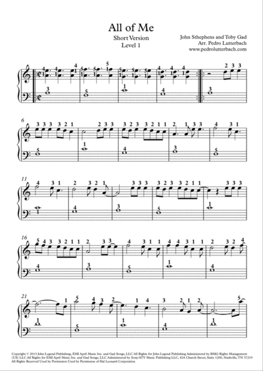 All Of Me Easy Piano scores gallery preview page 1