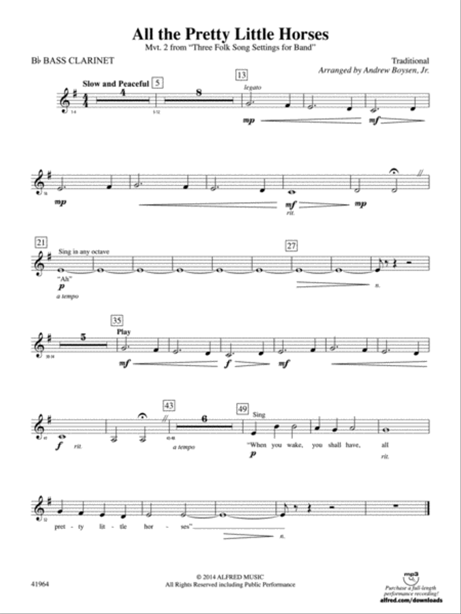 All the Pretty Little Horses: B-flat Bass Clarinet Concert Band scores gallery preview page 1