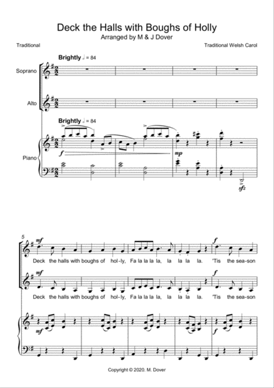 Deck the Halls with Boughs of Holly (Deck the Hall) - SA - Two Part Choir SA scores gallery preview page 1