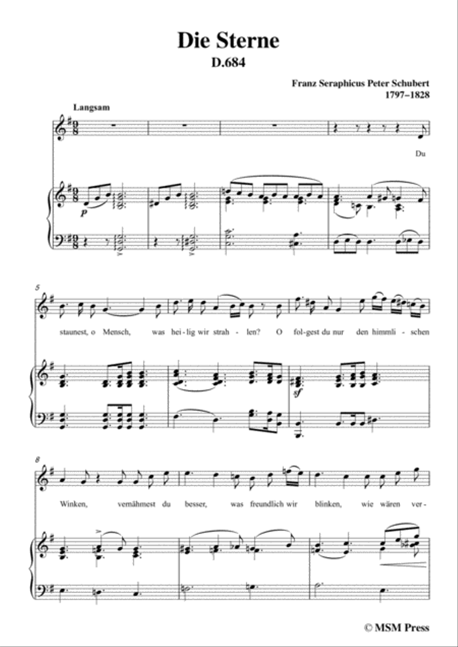 Schubert-Die Sterne,in G Major,D.684,for Voice and Piano Voice Solo scores gallery preview page 3