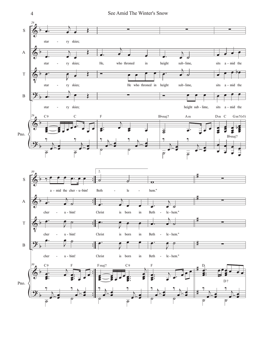 See Amid The Winter's Snow (SATB) 4-Part scores gallery preview page 4