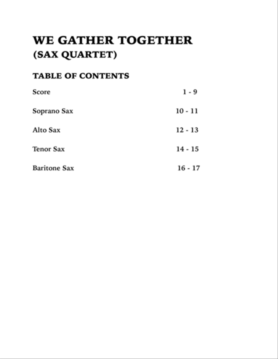 We Gather Together (Sax Quartet: SATB) Saxophone Quartet scores gallery preview page 4