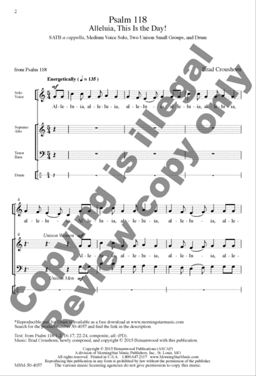 Psalm 118: Alleluia, This Is the Day! 4-Part scores gallery preview page 2