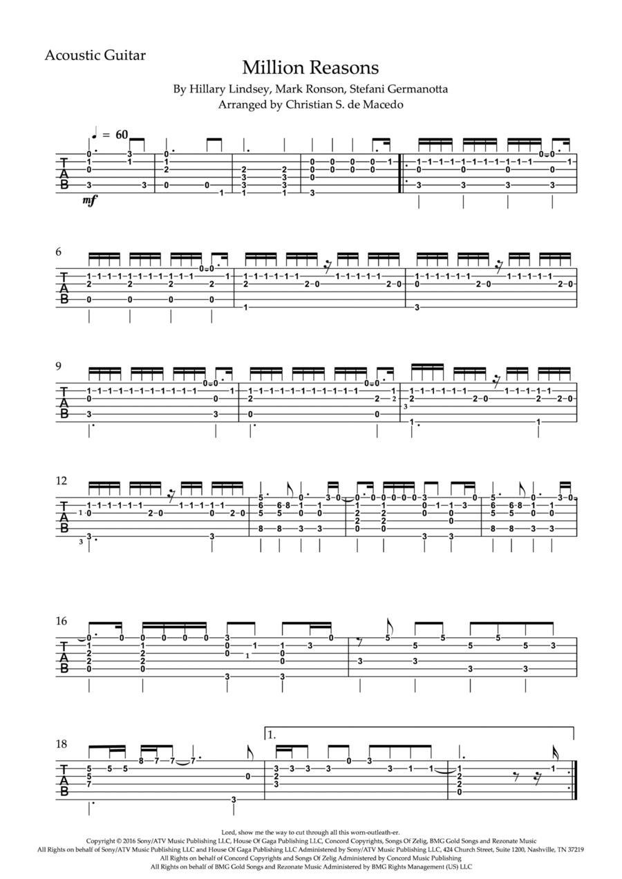 Million Reasons Electric Guitar scores gallery preview page 1