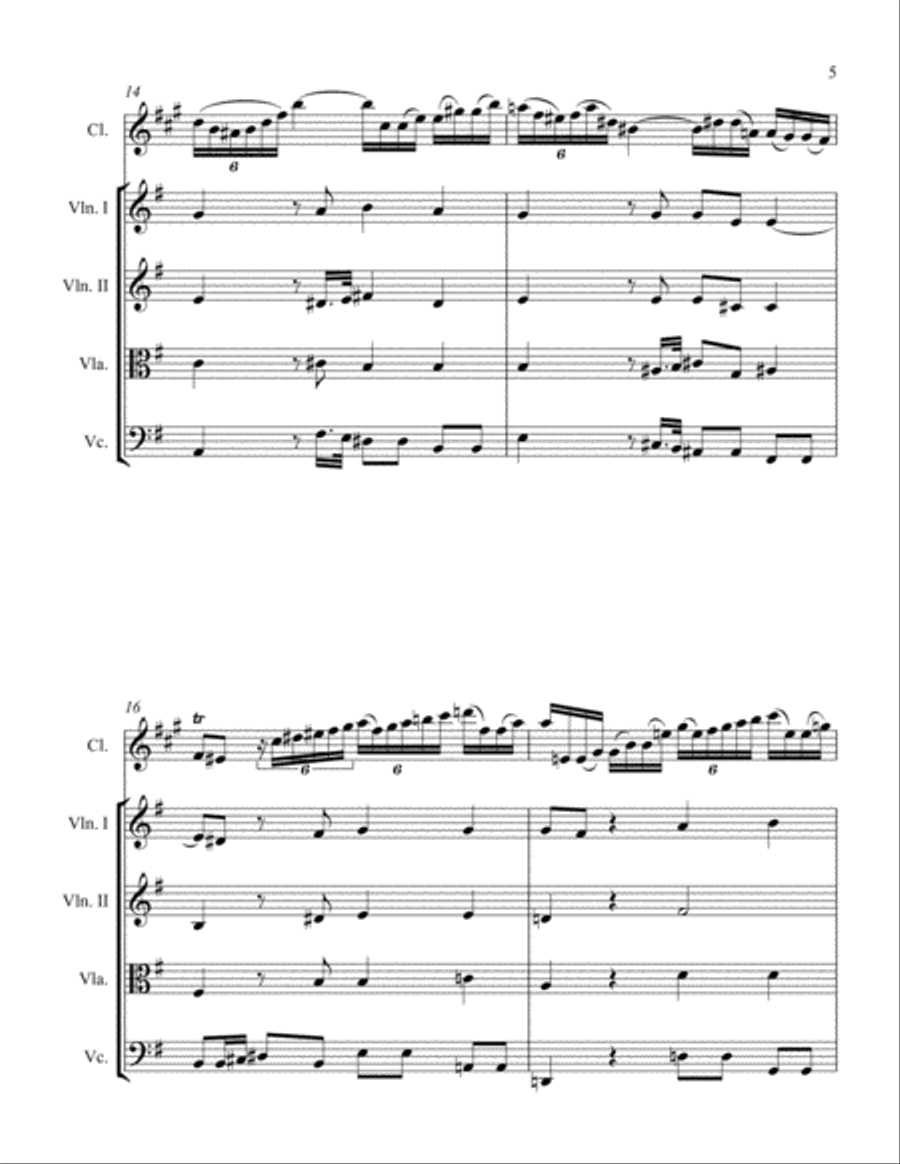 Sonata in E Minor for Clarinet and String Quartet I. Adagio Chamber Orchestra scores gallery preview page 5