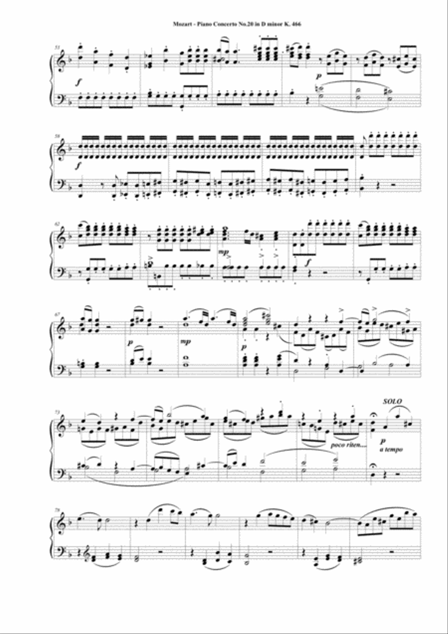 Mozart - Piano Concerto No.20 in D minor K 466 - Complete Piano version Piano Solo scores gallery preview page 3