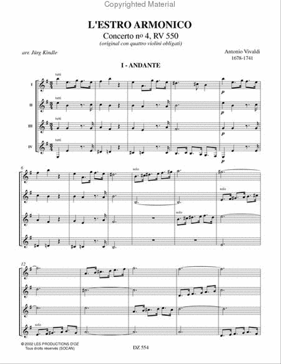 L'Estro Armonico, Concerto no 4, RV 550 Guitar Ensemble scores gallery preview page 2