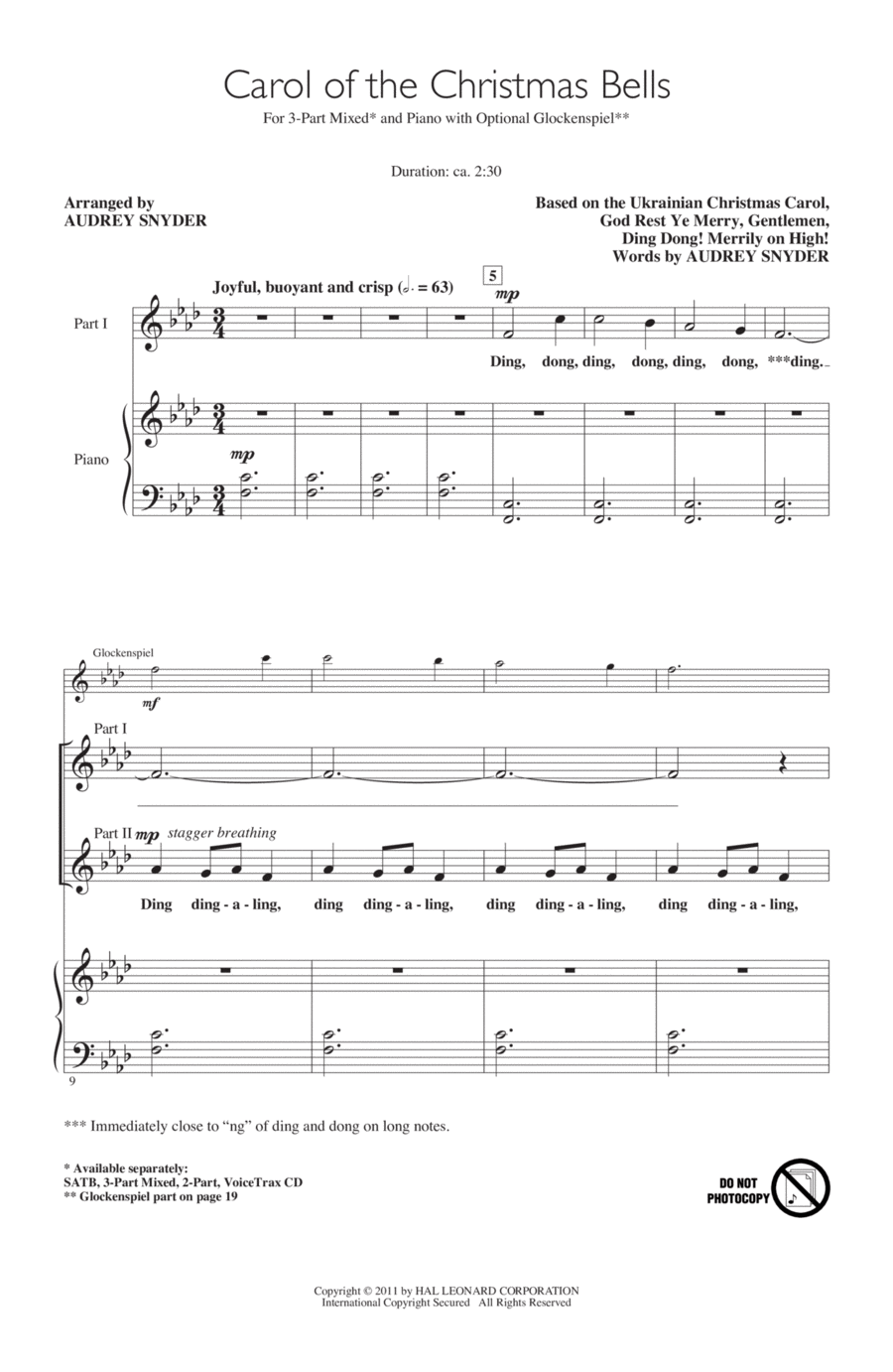 Carol Of The Christmas Bells 3-Part scores gallery preview page 1
