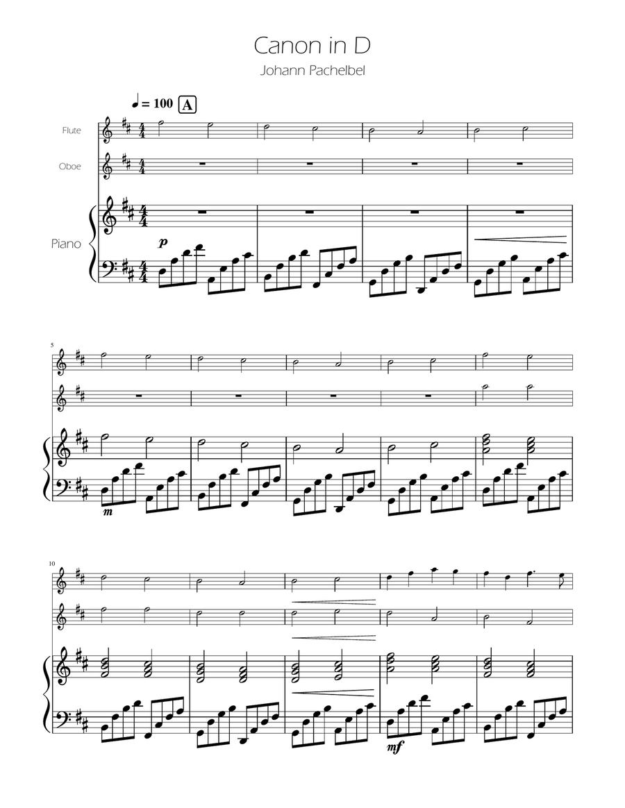 Canon in D - Flute and Oboe Duet Woodwind Duet scores gallery preview page 1