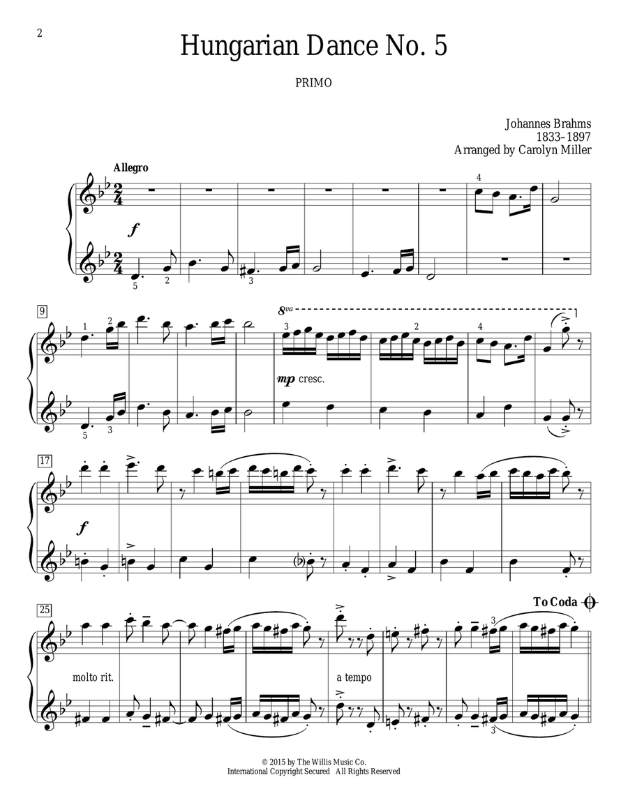 Hungarian Dance No. 5 (arr. Carolyn Miller) Piano Method scores gallery preview page 2