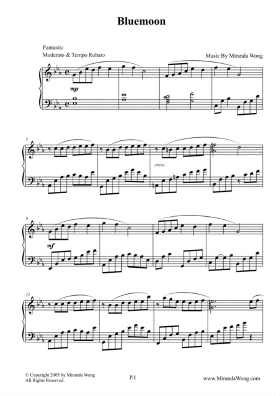 Bluemoon - Romantic Piano Music by Miranda Wong Piano Solo scores gallery preview page 2