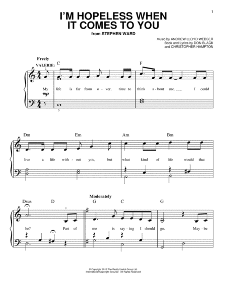 I'm Hopeless When It Comes To You (from Stephen Ward) Easy Piano scores gallery preview page 1