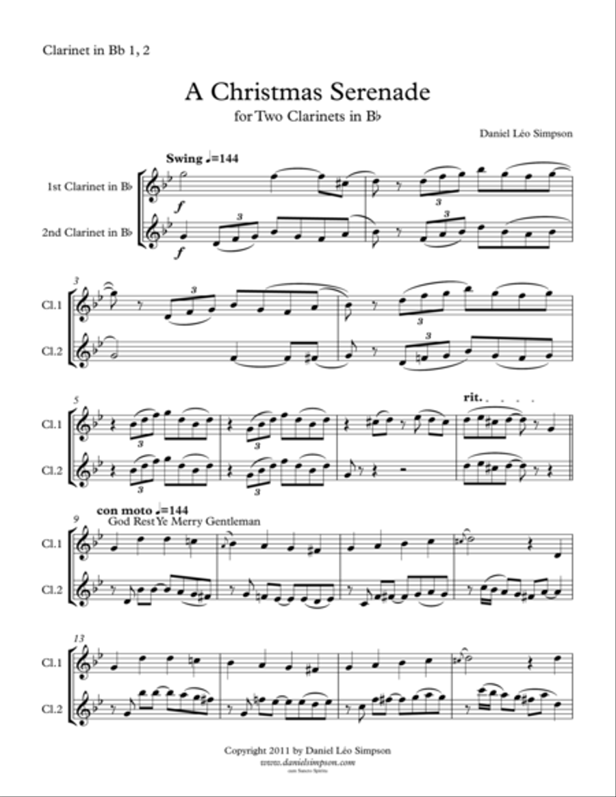 Christmas Serenade for Two Clarinets (A Christmas medley of songs) Clarinet Duet scores gallery preview page 1