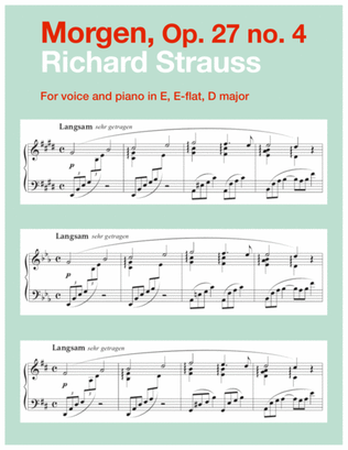 Book cover for Morgen, Op. 27 no. 4 (in 3 low keys: E, E-flat, D major)