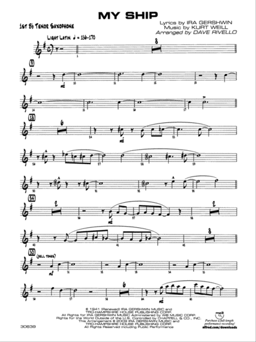 My Ship: B-flat Tenor Saxophone Jazz Ensemble scores gallery preview page 1