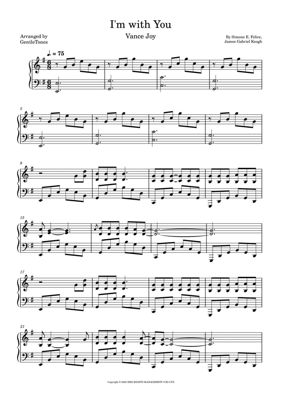 I'm With You Easy Piano scores gallery preview page 1