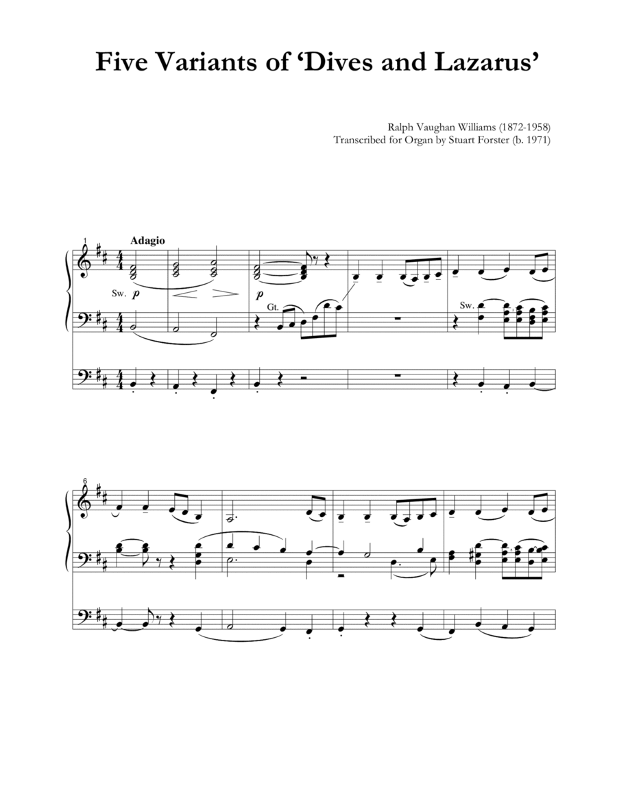 Five Variants of Dives and Lazarus Organ Solo scores gallery preview page 1