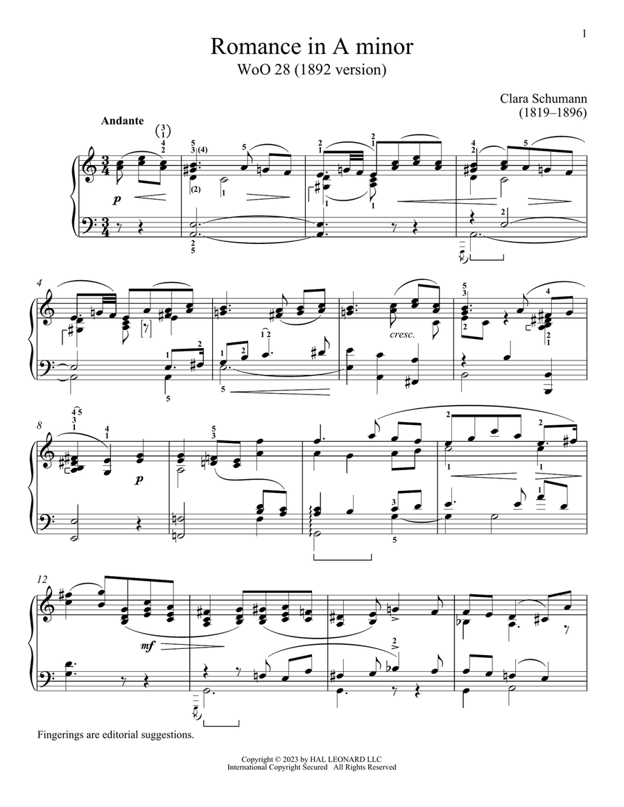 Romance in A minor, WoO 28 Piano Solo scores gallery preview page 1
