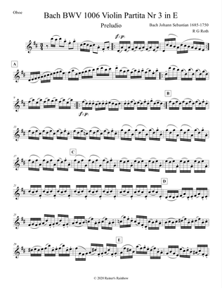 Book cover for Bach BWV 1006 in E Violin Partita Nr 3 complete for Oboe or Sax