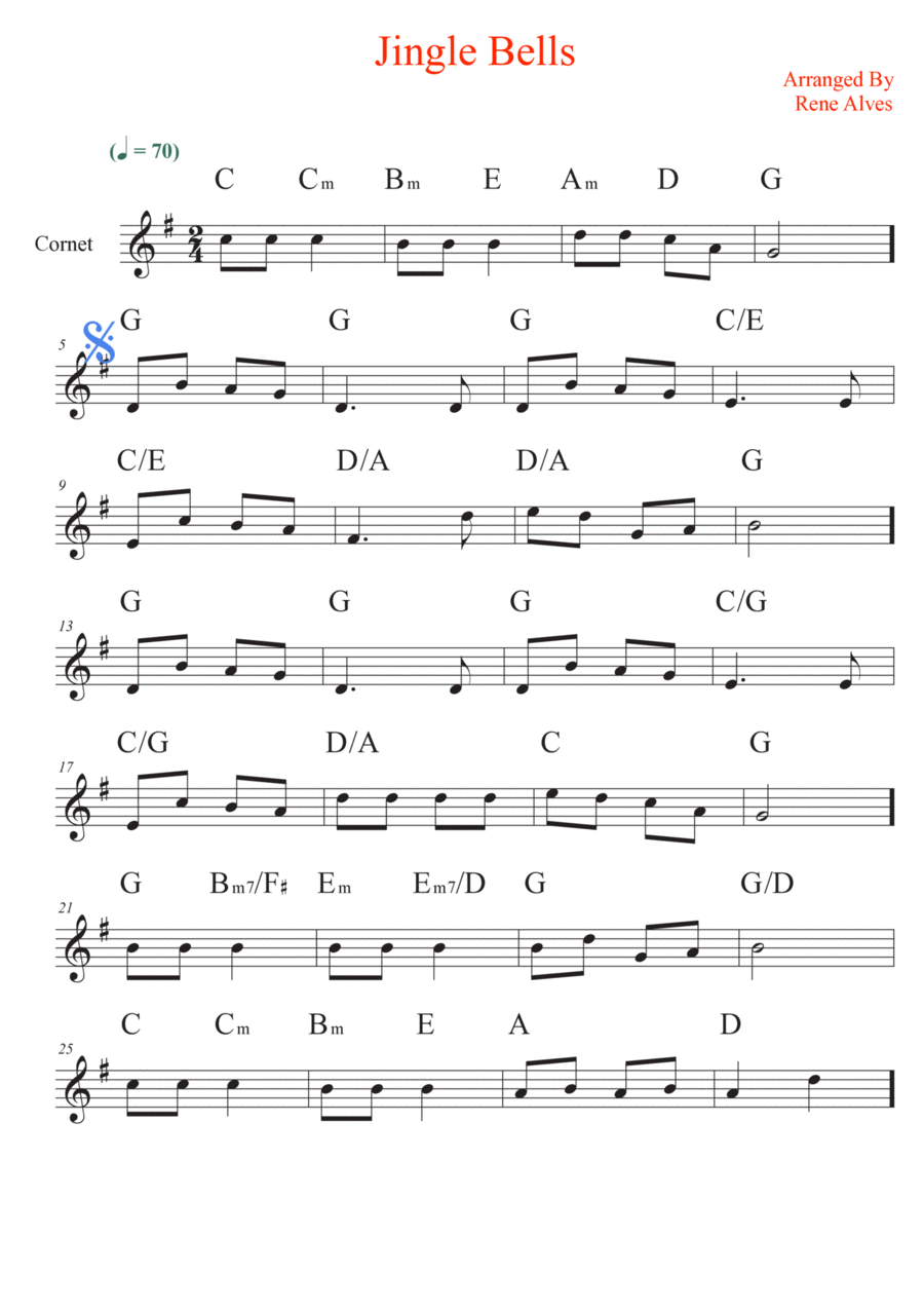 jingle bells cipher and melody for cornet