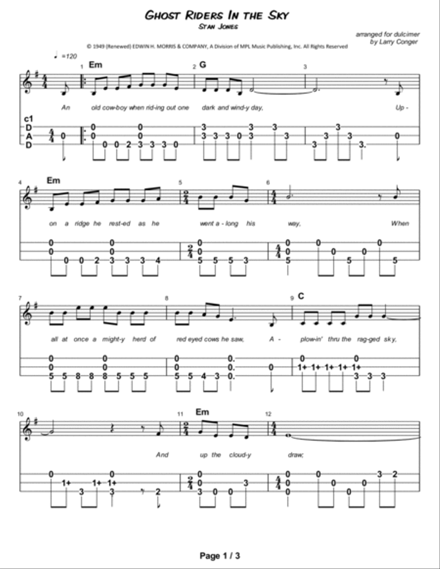(ghost) Riders In The Sky (a Cowboy Legend) Dulcimer scores gallery preview page 2