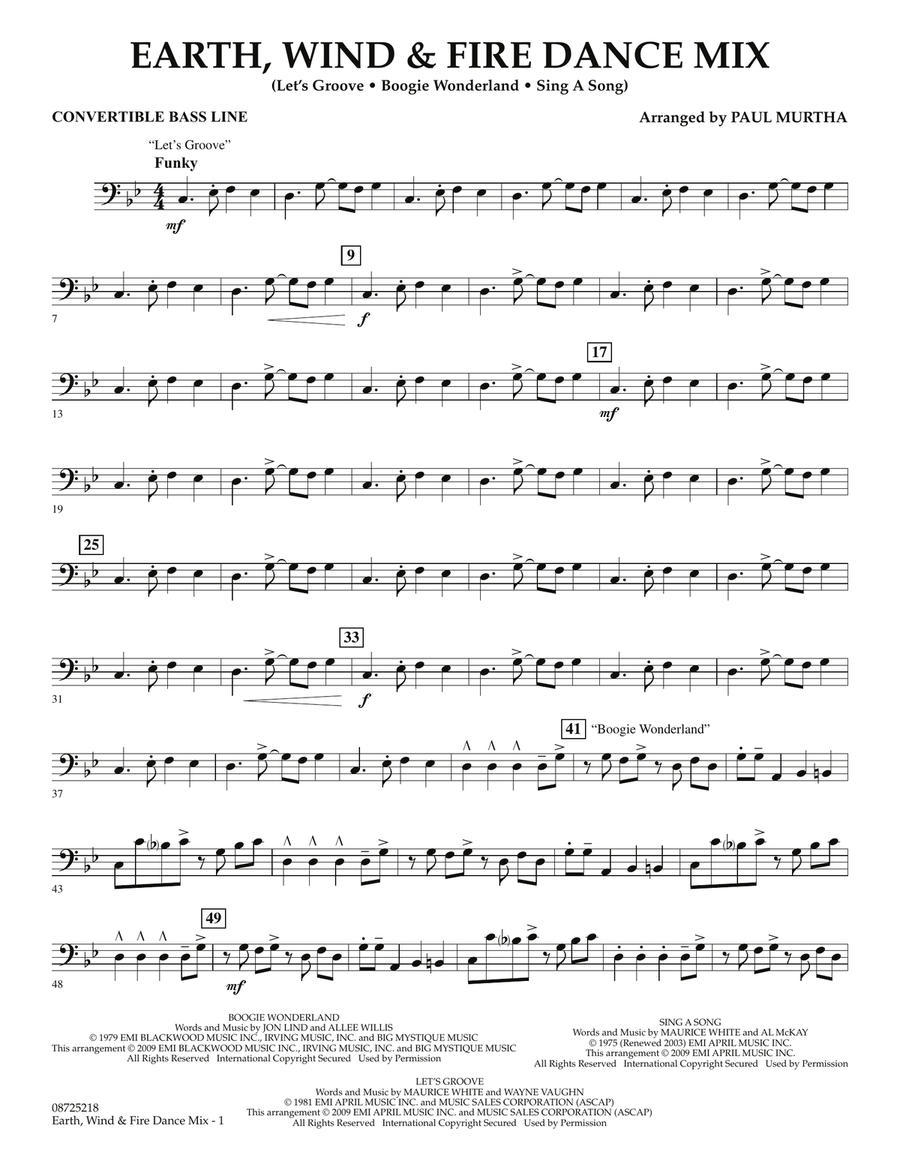 Earth, Wind & Fire Dance Mix - Convertible Bass Line Concert Band scores gallery preview page 1